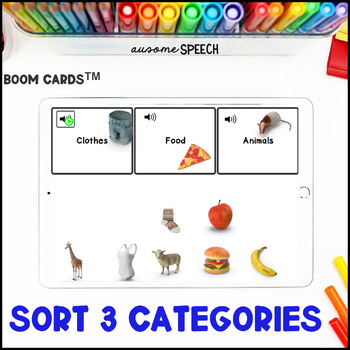 Preview of Nouns Category Sorting Speech Therapy Special Ed Boom Cards (3 Choices)
