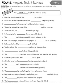 nouns compounds plurals possessives worksheets tpt