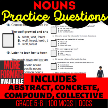 Preview of Nouns Docs Worksheets | Abstract Concrete Compound Collective Digital Resources