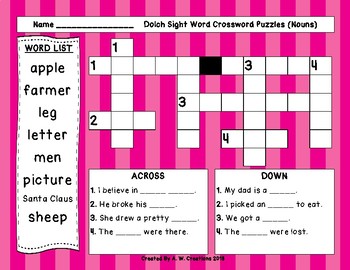 Nouns Dolch Sight Words Crossword Puzzle by A W Creations ...