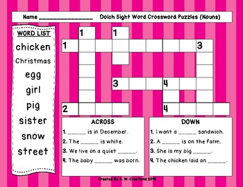 Preview of Nouns Dolch Sight Words Crossword Puzzle