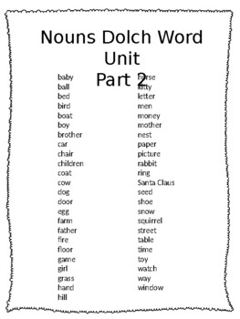 Preview of Nouns Dolch Word Unit Set 2