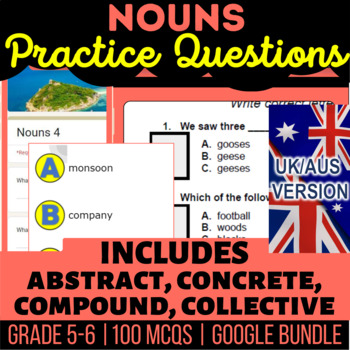 Preview of Nouns: Fillables, Editable Presentations, Self Grading Forms UK/AUS English