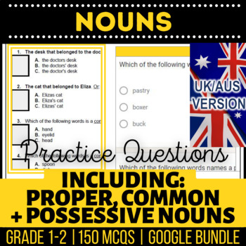 Preview of Nouns Fillables, Editable Presentations, Self-Grading Forms with UK/AUS Spelling