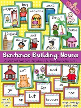 Preview of Sentence Building Nouns - Parts of Speech Flash Cards & Bonus Conjunctions
