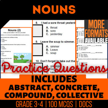 Preview of Nouns Google Docs Worksheets | Abstract Concrete Compound Plurals | Grade 3-4