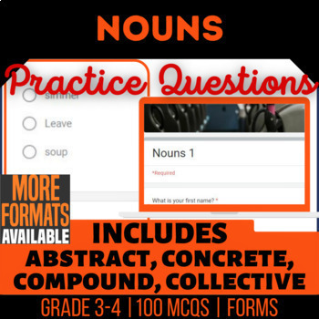 Preview of Nouns Google Forms | Abstract Concrete Compound Collective | Digital Resources