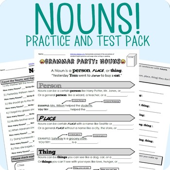 Preview of Nouns Grammar Worksheet Packet + Test (Digital Distance Learning Enabled!)