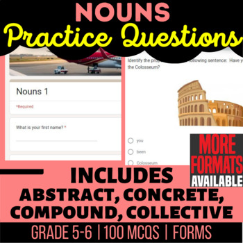 Preview of Nouns Homework | Abstract Concrete Compound Collective Possessive | Google Forms