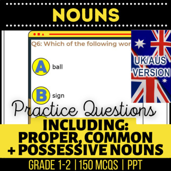Preview of Nouns Interactive Review: Includes Plurals Common and Proper in UK/AUS Spelling