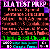 5th - 6th grade ELA Test Prep Bundle 1600 MCQs Self-Gradin