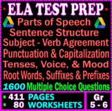 5th - 6th grade ELA Test Prep Bundle. 1600 MCQs. Grammar W