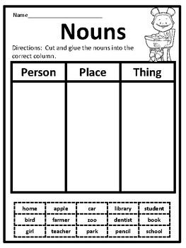 nouns person place or thing sort person place thing sort nouns sort worksheet