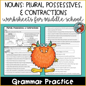 Preview of Nouns: Plurals, Possessives, and Contractions Worksheets