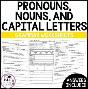 Preview of Nouns, Pronouns, and Capital Letters - Grammar Worksheets with Answers