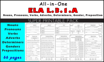 Preview of Nouns, Pronouns, Verbs, Adverbs, Determiners, Gender, Preposition - ELA L.3.1.A