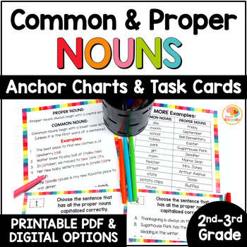 Preview of Common and Proper Nouns Task Cards and Anchor Charts Activities