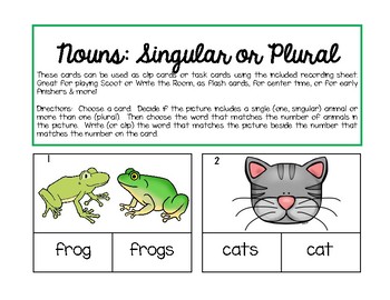 Preview of Nouns SINGULAR OR PLURAL Task Cards - Colorful & Engaging Clip Cards
