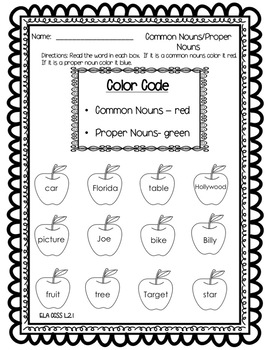 nouns second grade no prep printables ela ccss l21 tpt