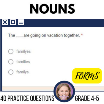 Preview of Nouns Singular and Plural Google Forms Self Grading Grade 4-5 Digital Resources