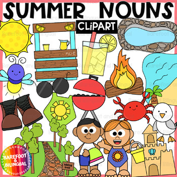 Preview of Nouns Summer Clipart - Grammar Clipart - Summer Things, Places, People & Animals