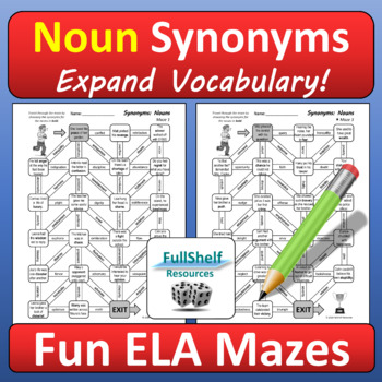 Preview of Nouns Synonyms Worksheets ELA Fun Grammar Activities Early Finisher Maze Puzzles