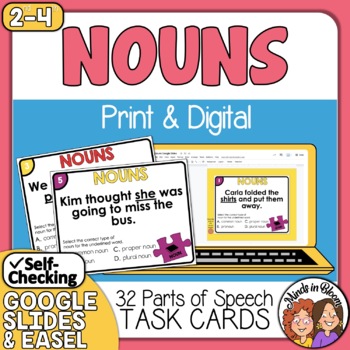 Preview of All About Nouns Task Cards! | Print & Digital | Anchor Chart! | Parts of Speech!