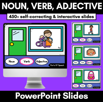 Preview of Nouns Verbs Adjective Interactive Slides - Parts of Speech Grammar PowerPoint