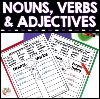Preview of Parts of Speech Worksheets and Game for Nouns, Verbs and Adjectives | Grammar