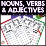 Parts of Speech Worksheets and Game for Nouns, Verbs and A