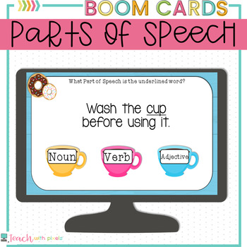 Preview of Nouns Verbs Adjectives BOOM Cards PARTS OF SPEECH