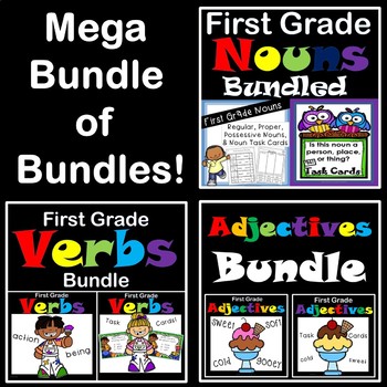 Nouns Verbs Adjectives MEGA Bundled First Grade! | TpT