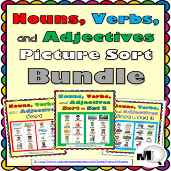 Preview of Nouns Verbs & Adjectives Sort Bundle