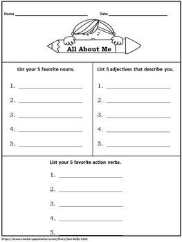 nouns verbs and adjectives printables by sue kelly tpt