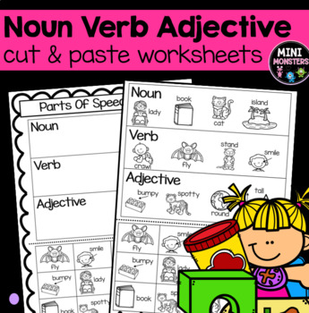 noun verb adjective sort cut and paste teaching resources tpt