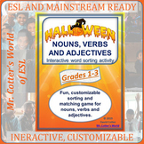 Halloween Word Sort- Nouns, Verbs and Adjectives for ESL a