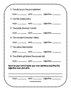 nouns verbs adjectives worksheet by cloey holzman tpt