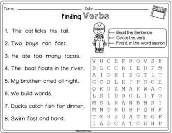 parts of speech worksheet activity nouns verbs adjective printables packet