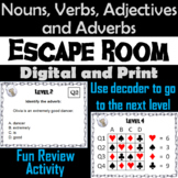 Nouns, Verbs, Adjectives and Adverbs Game: Grammar Escape 