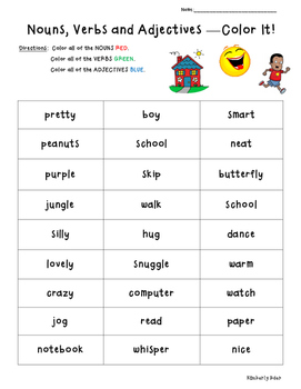 noun verb adjective practice teaching resources tpt