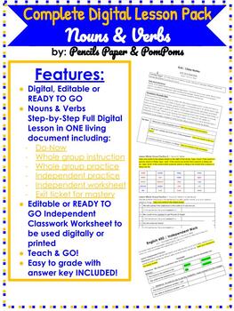 Preview of Nouns & Verbs | FULL Digital Lesson Plan Pack | 4-9 ELA