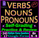 Nouns, Verbs, Pronouns. Self-Grading Worksheets. 340 MCQs.