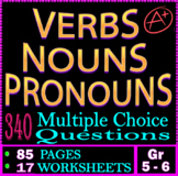 Nouns, Verbs, Pronouns Worksheets. 340 MCQs. 5th - 6th Gra