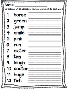 parts of speech freebie by turtully first grade tpt