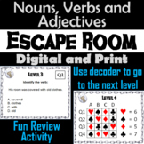 Nouns Verbs and Adjectives Game: Grammar Escape Room Parts