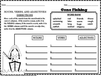 Nouns, Verbs and Adjectives by Sue Kelly | Teachers Pay Teachers