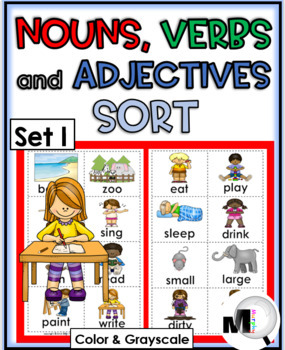 Preview of Nouns Verbs & Adjectives Sort Set 1