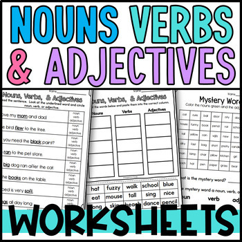 Preview of Nouns, Verbs, and Adjectives Sorts and Worksheets Parts of Speech Grammar