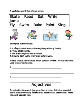 Nouns, Verbs and Adjectives Worksheets by Mr Teacher Resources | TpT