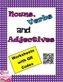 Nouns, Verbs and Adjectives Worksheets with QR Codes